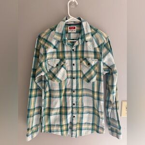 Wrangler Button Up Long Sleeve Shirt Men’s SZ S Green Plaid Western Casual
